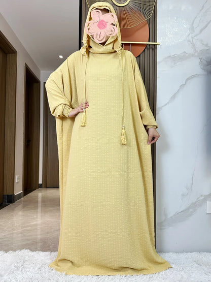 Abaya Dubai Ramadan Muslim Double Hat | Robe Islamique Sueding Solid Fabric