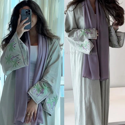 Abaya Musulmane Arabe Saoudienne pour Femme - Robe Kaftan Brodée Longue pour l'Automne