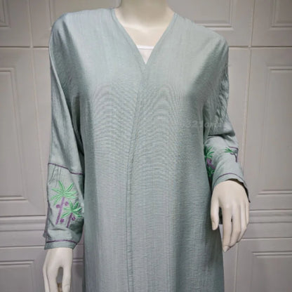 Abaya Musulmane Arabe Saoudienne pour Femme - Robe Kaftan Brodée Longue pour l'Automne