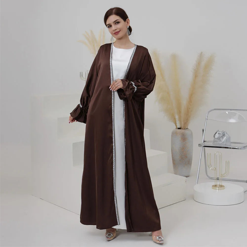 Abaya-Cardigan avec perles pour femme: Robe arabe élégante et moderne