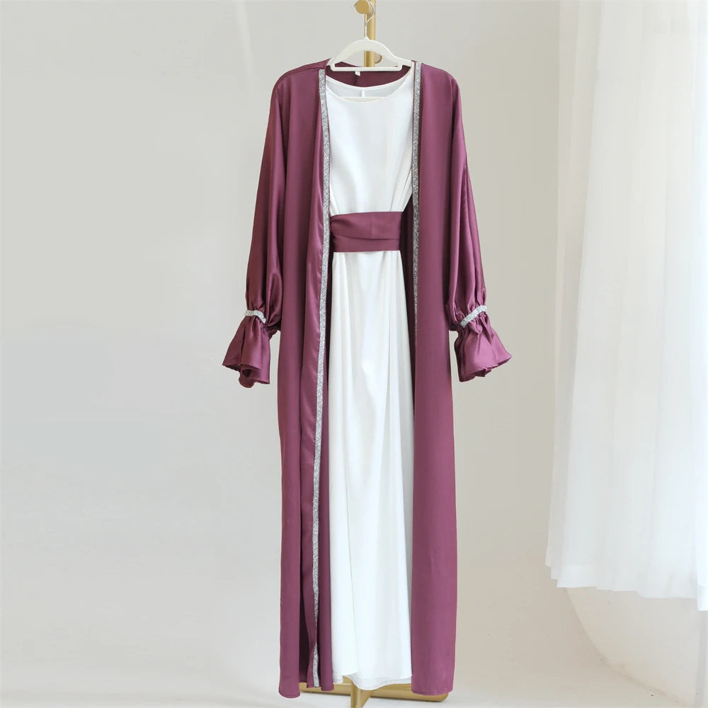 Abaya-Cardigan avec perles pour femme: Robe arabe élégante et moderne