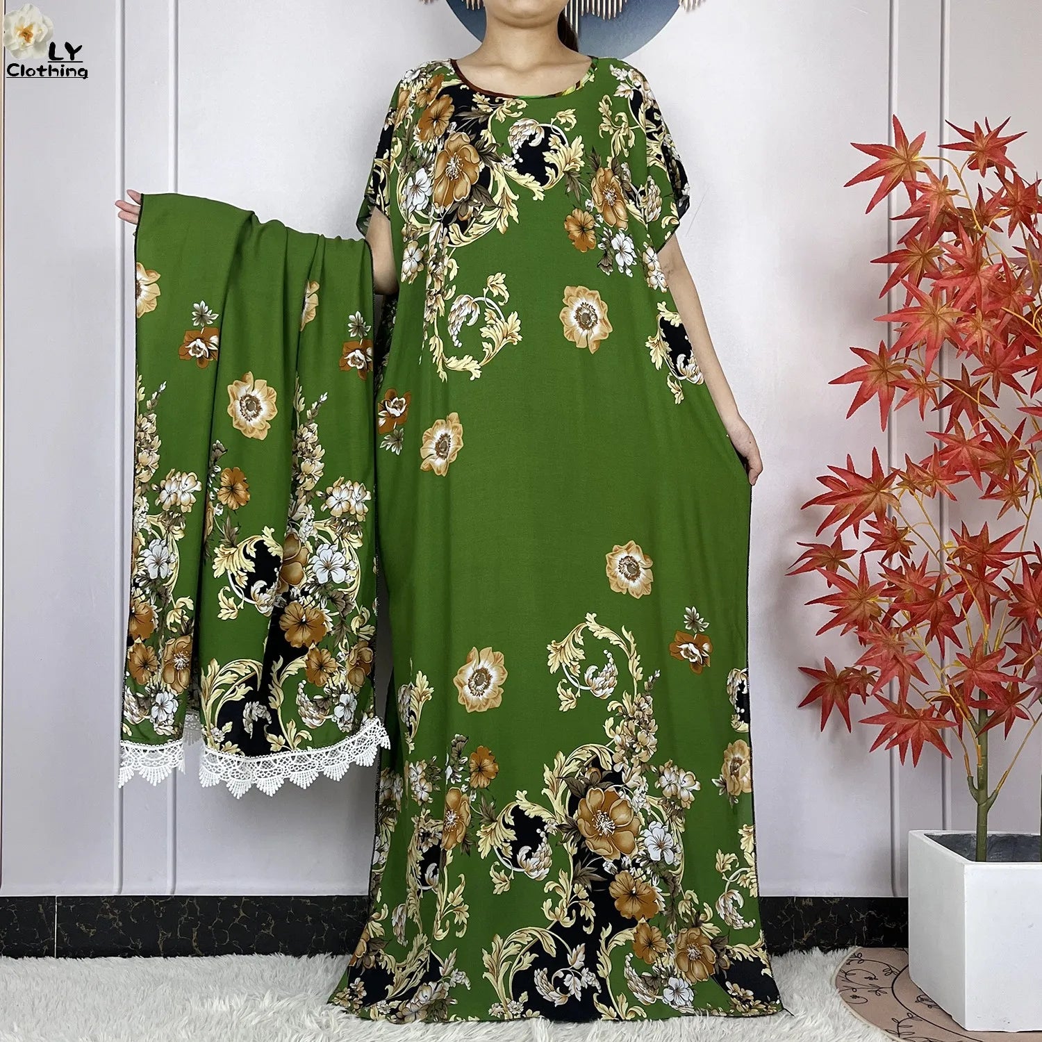 Robe longue coton femme style muslim floral Dubaï