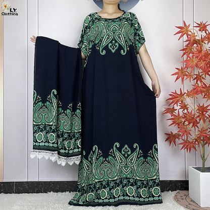 Robe longue coton femme style muslim floral Dubaï