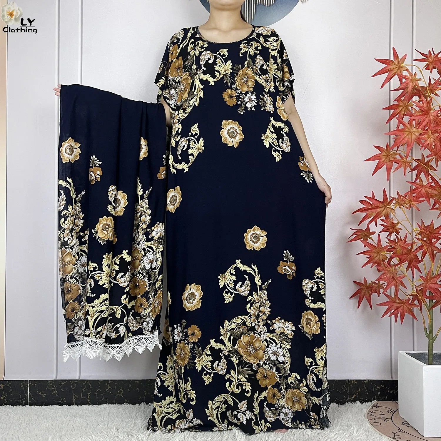 Robe longue coton femme style muslim floral Dubaï