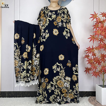 Robe longue coton femme style muslim floral Dubaï