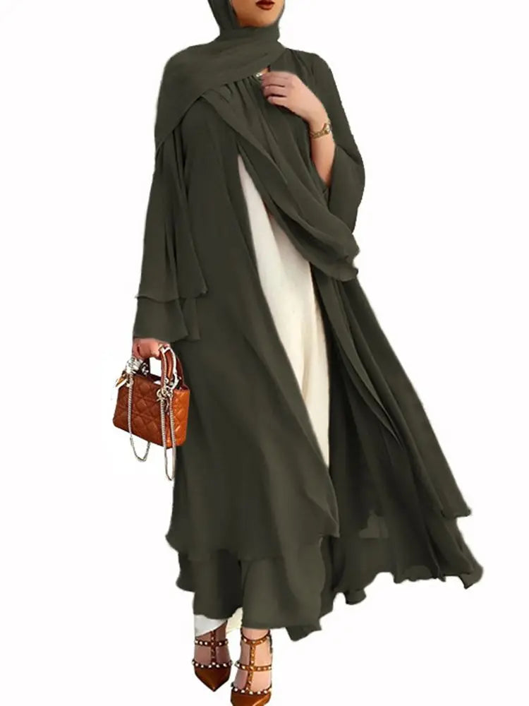 Abaya-Kimono mousseline soie ceinture femme : mode musulmane Dubai