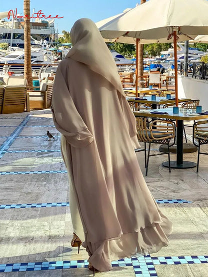 Abaya-Kimono mousseline soie ceinture femme : mode musulmane Dubai