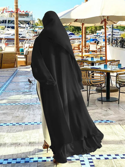 Abaya-Kimono mousseline soie ceinture femme : mode musulmane Dubai