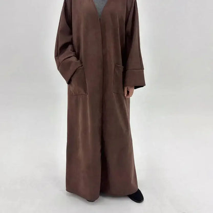 Abaya-Kimono velours suédé femmes: élégance musulmane Eng.