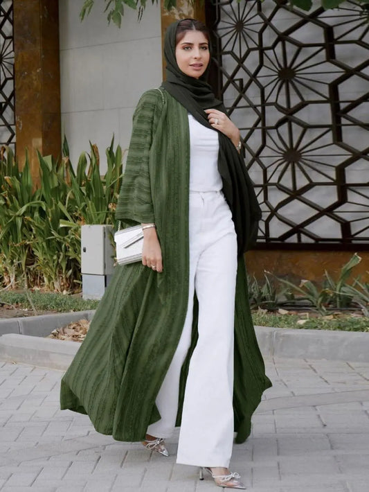 Abaya-Kimono musulman rétro ethnique à rayures solides, cardigan, robe dubaï moyen-orient stérilie saoudite