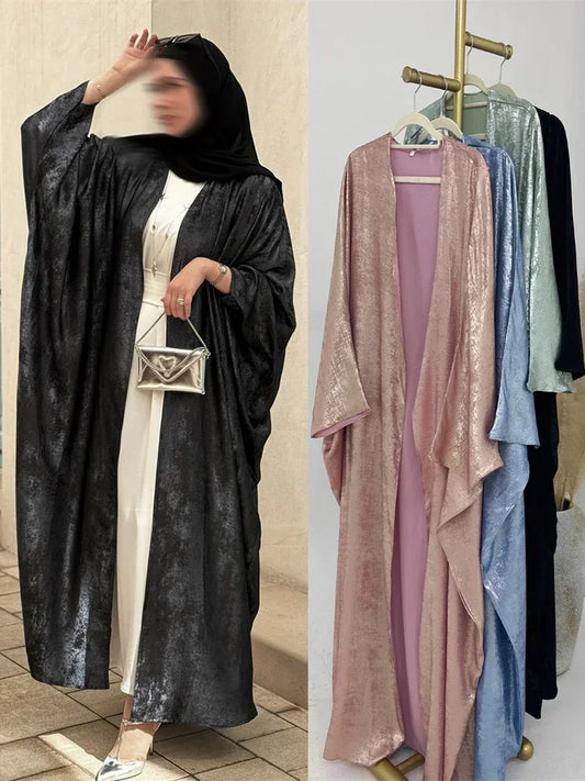 Abaya-Kimono satin brillant pour femmes: Vêtements islamiques de luxe