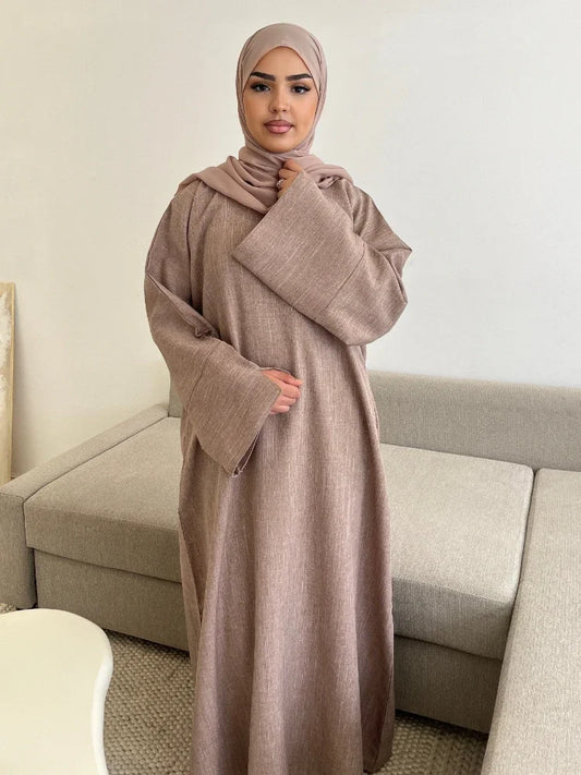 Abaya Hijab de Luxe en Lin Fermé pour Femme Musulmane