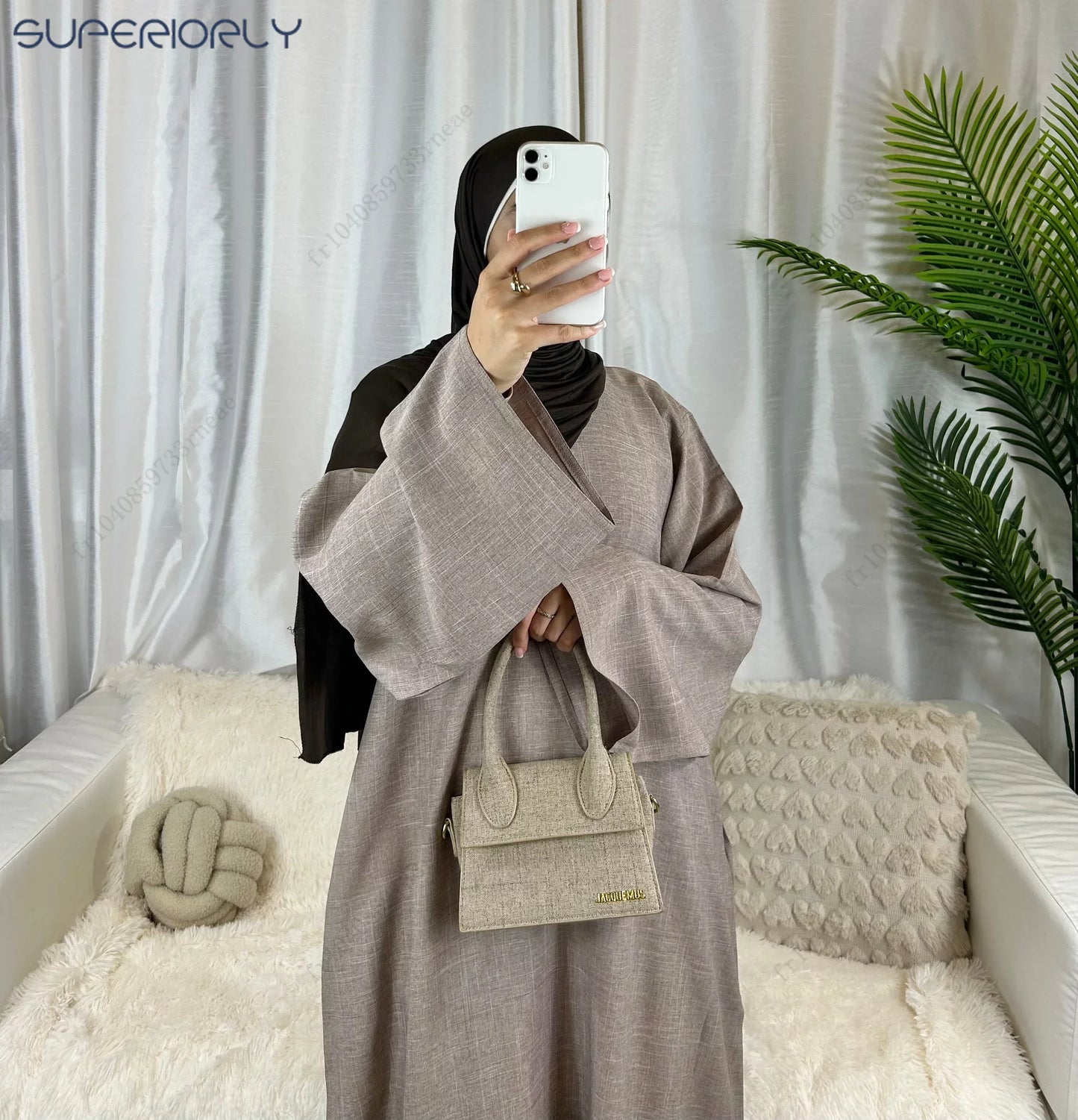 Robe Abaya Hijab Luxe en Lin Fermé Africain Turquie Ramadan Kaftan