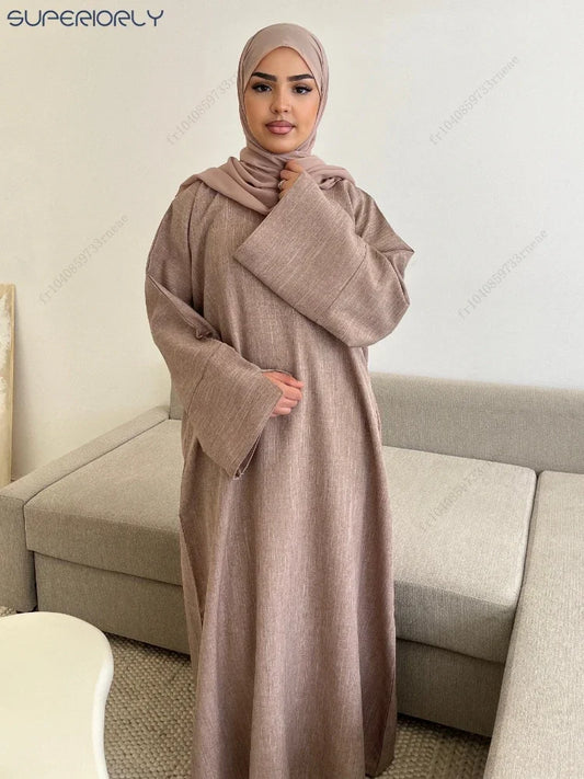 Robe Abaya Hijab Luxe en Lin Fermé Africain Turquie Ramadan Kaftan