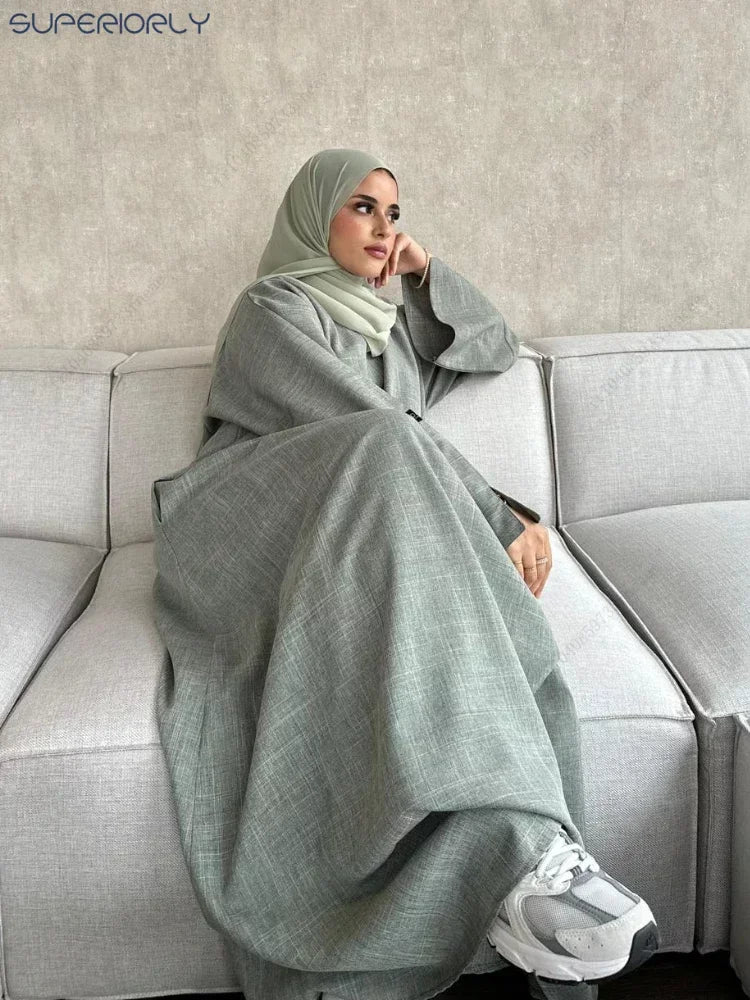 Robe Abaya Hijab Luxe en Lin Fermé Africain Turquie Ramadan Kaftan