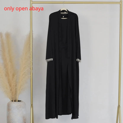 Abaya Robe Hijab Satin Luxe Dubaï Diamants Turquie - Tenue Soirée Kaftan Islamique