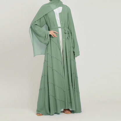 Abaya-Robe Hijab Élégante avec Perles: Turquie, Kimono Kaftan Islamique