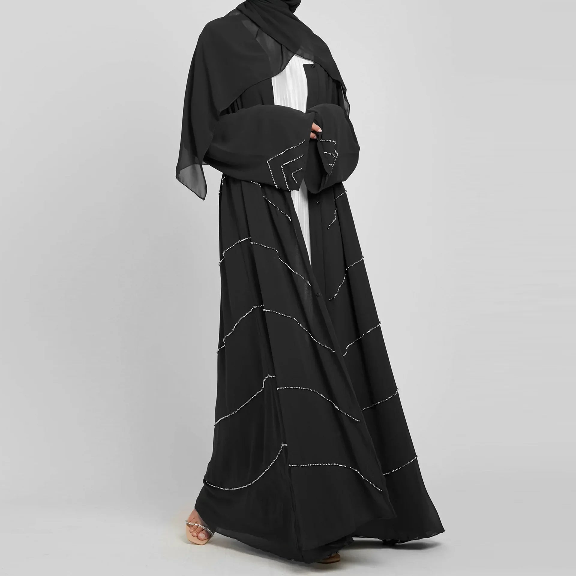 Abaya-Robe Hijab Élégante avec Perles: Turquie, Kimono Kaftan Islamique