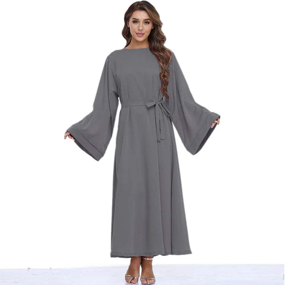 Abaya-Robe Longue avec Ceinture, Mode Africaine et Hijab