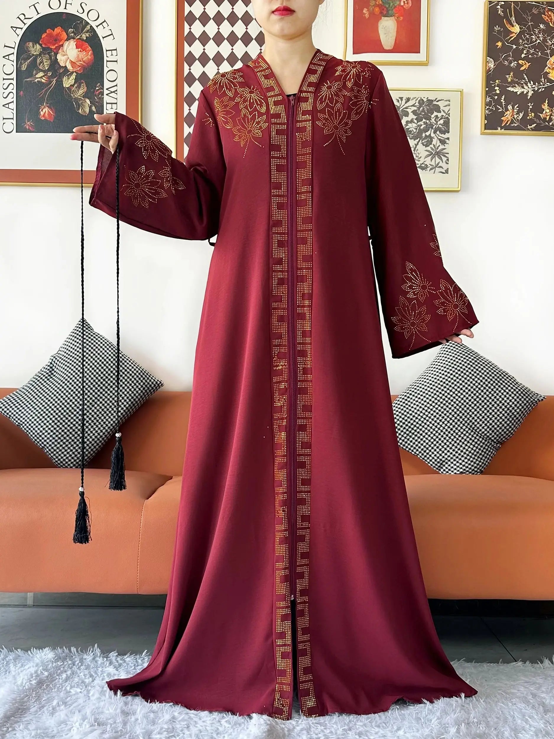 Abaya-Robe d'été élégante : mousseline de soie, manches longues