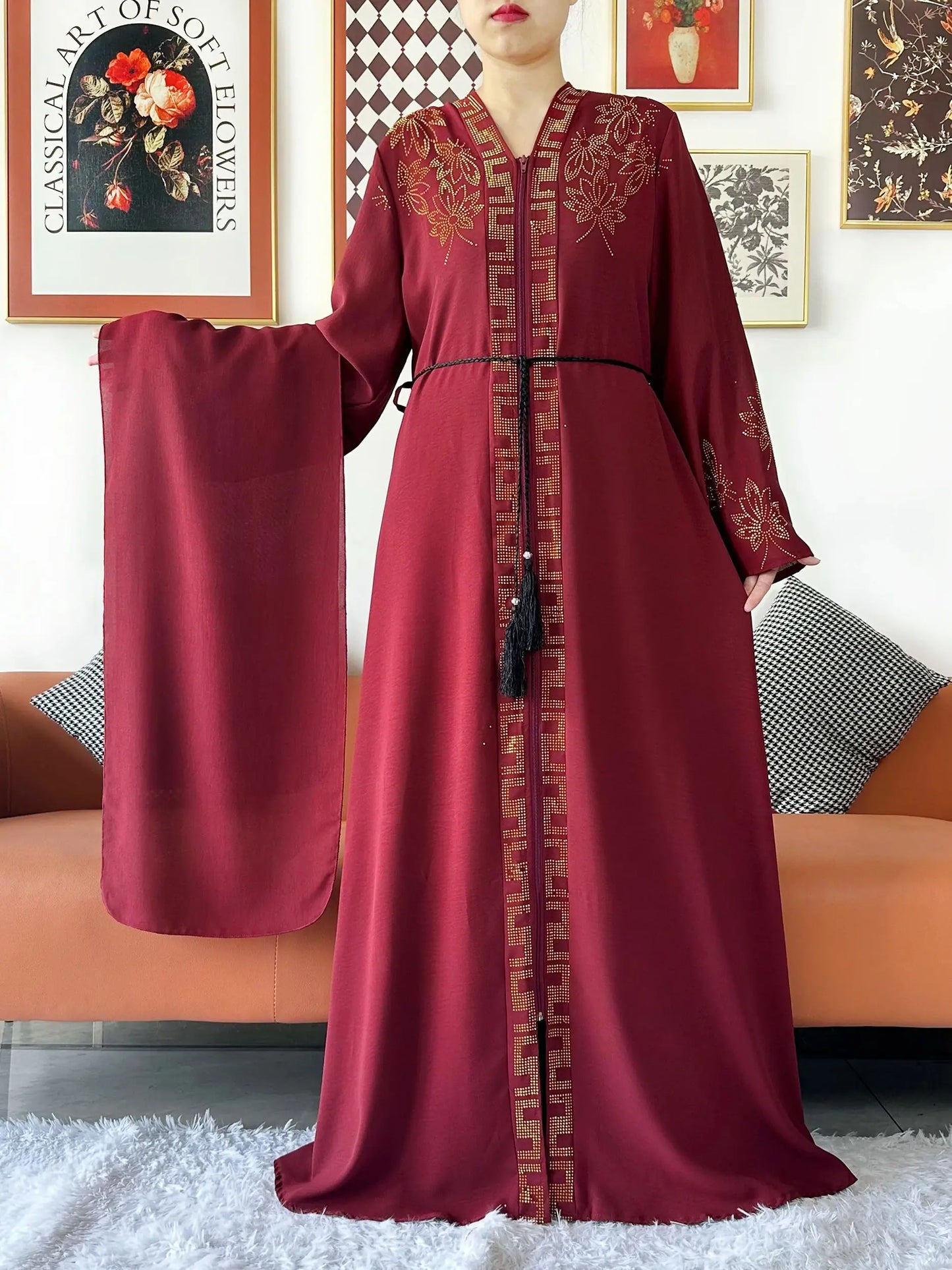 Abaya-Robe d'été élégante : mousseline de soie, manches longues