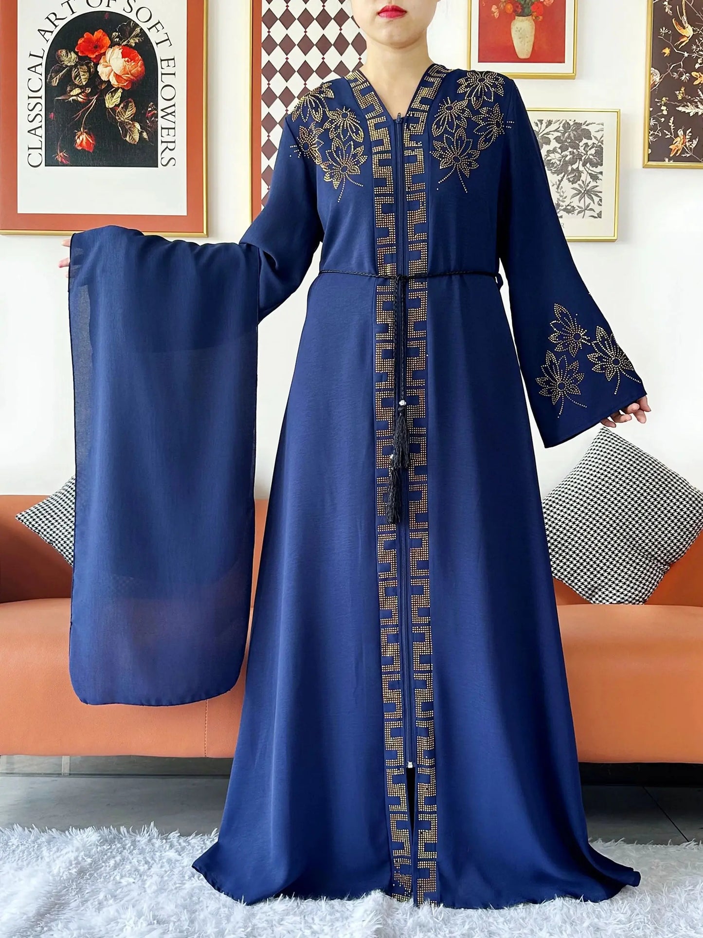 Abaya-Robe d'été élégante : mousseline de soie, manches longues