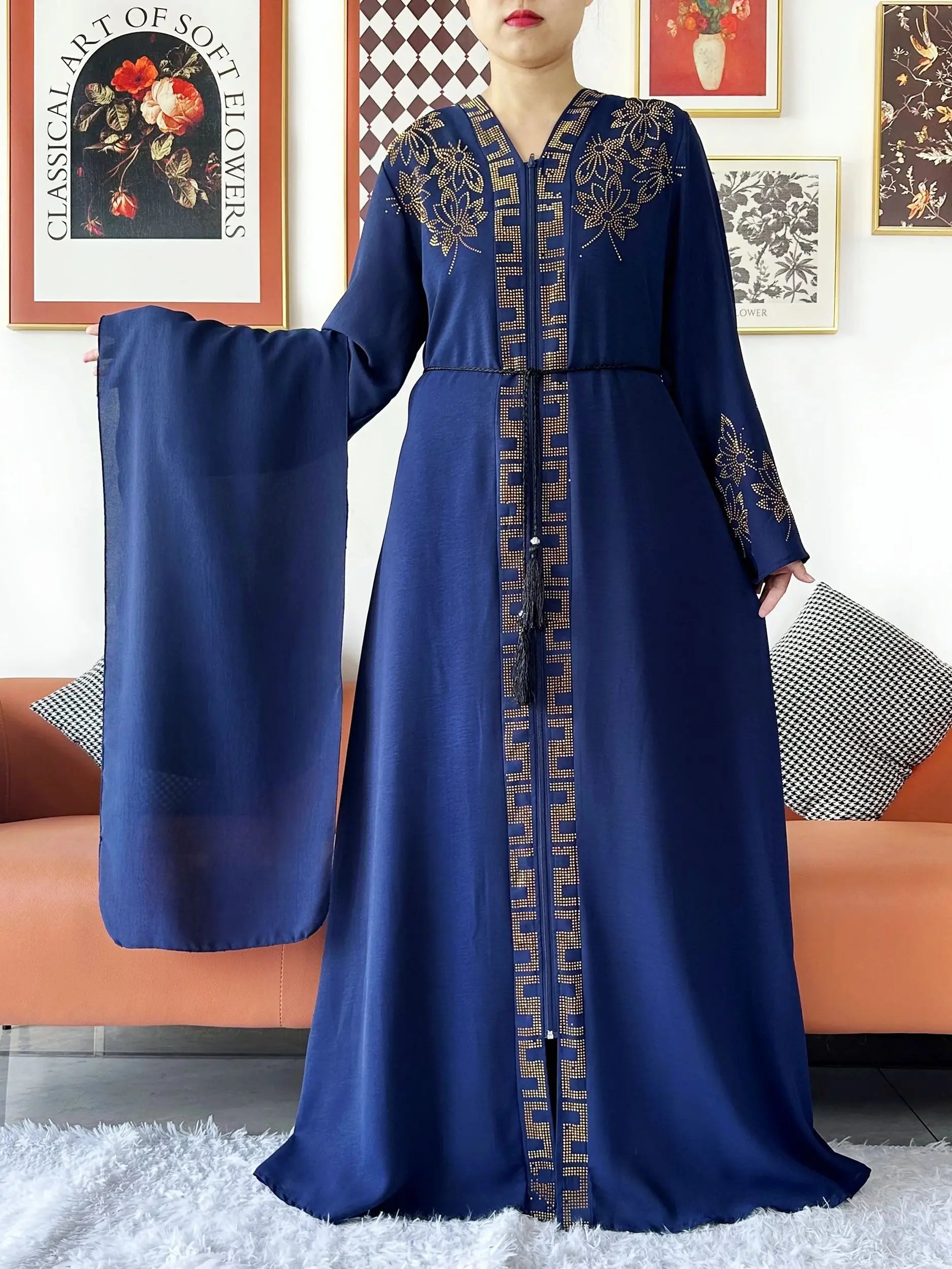 Abaya-Robe d'été élégante : mousseline de soie, manches longues