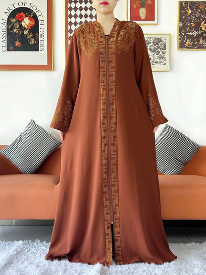 Abaya-Robe d'été élégante : mousseline de soie, manches longues