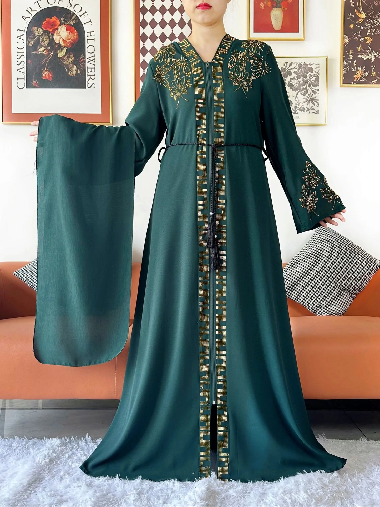 Abaya-Robe d'été élégante : mousseline de soie, manches longues