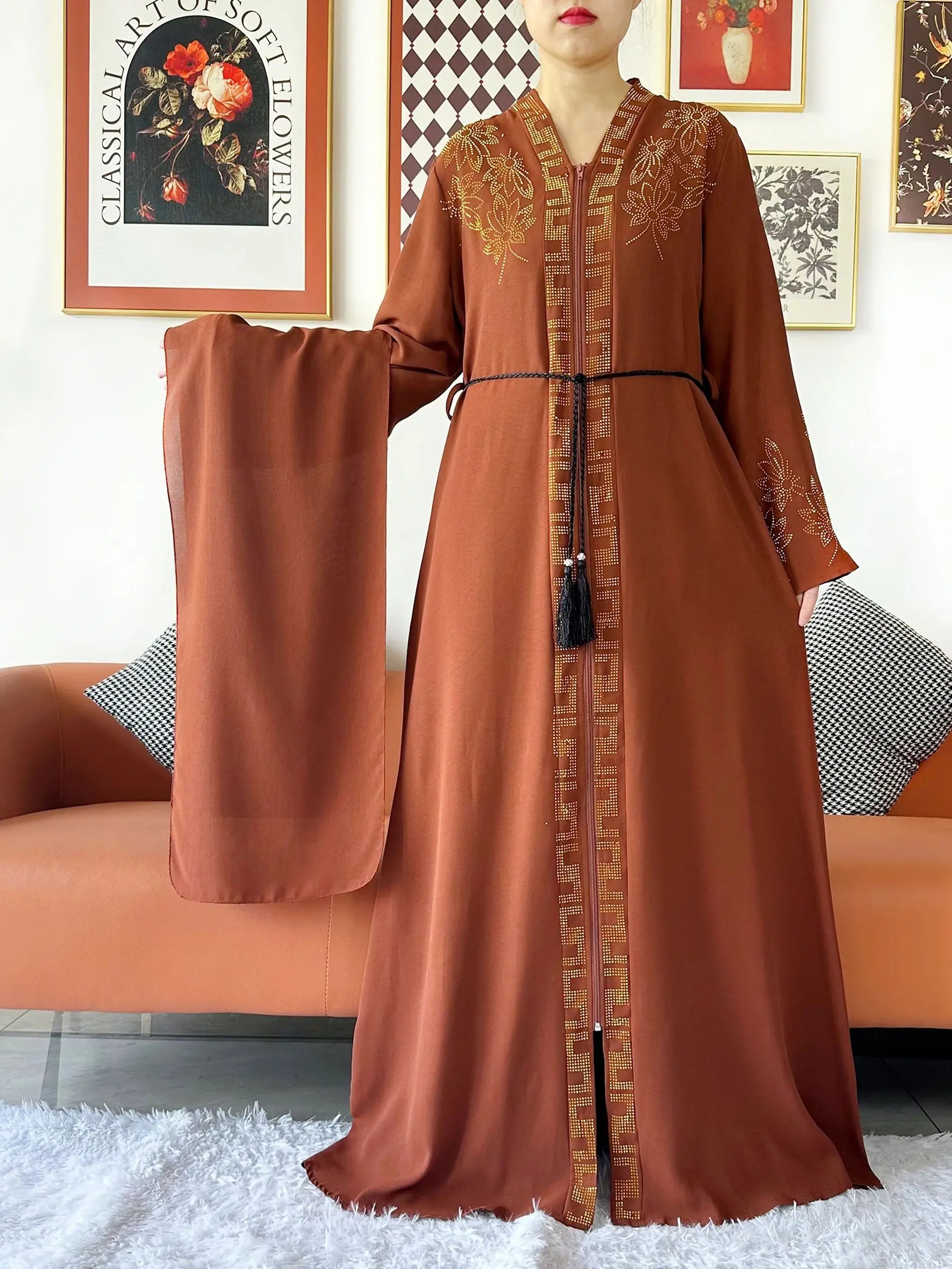 Abaya-Robe d'été élégante : mousseline de soie, manches longues