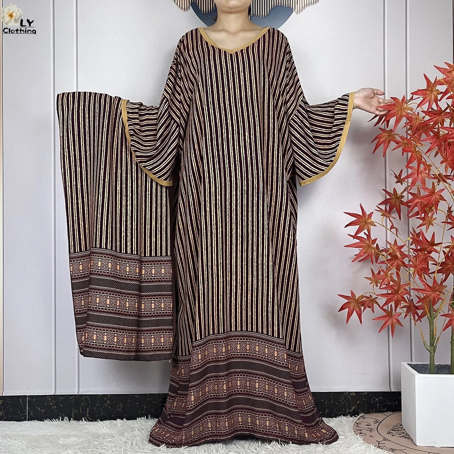 Abaya-Robe à rayures pour femmes : Style musulman chic