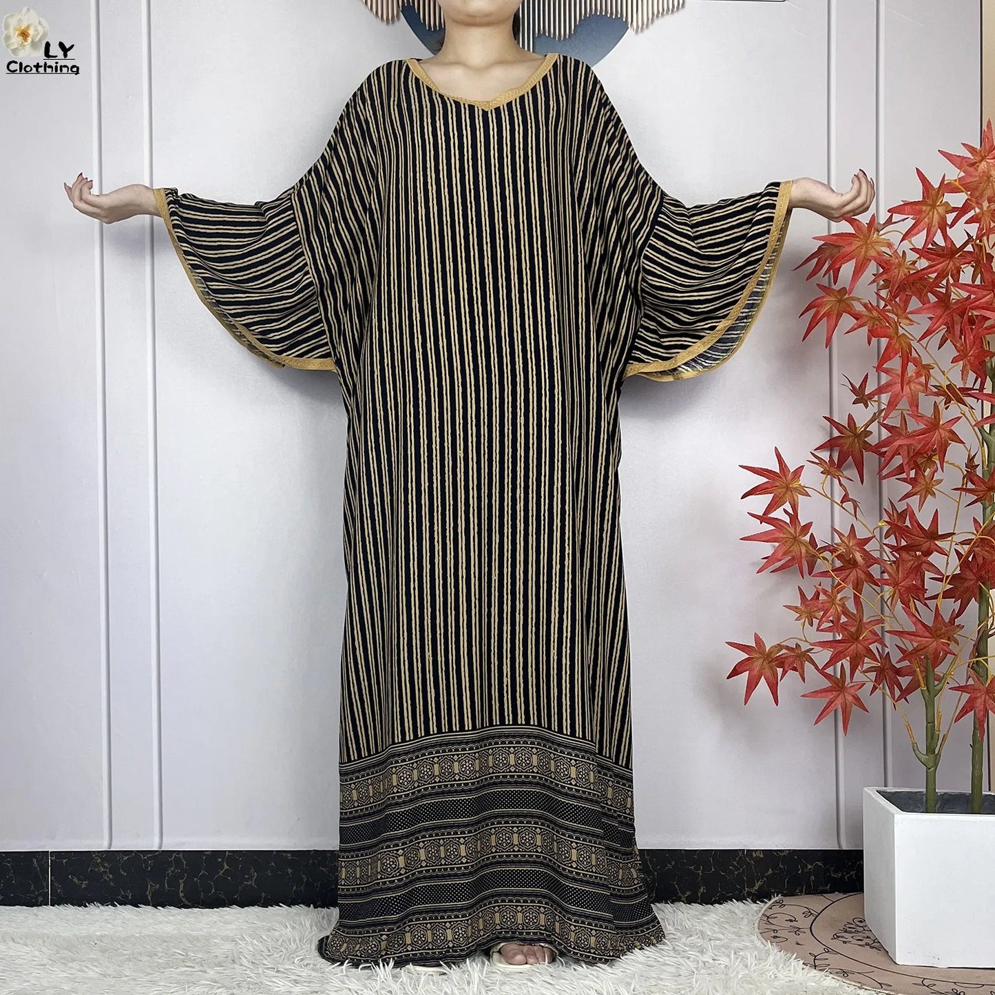 Abaya-Robe à rayures pour femmes : Style musulman chic