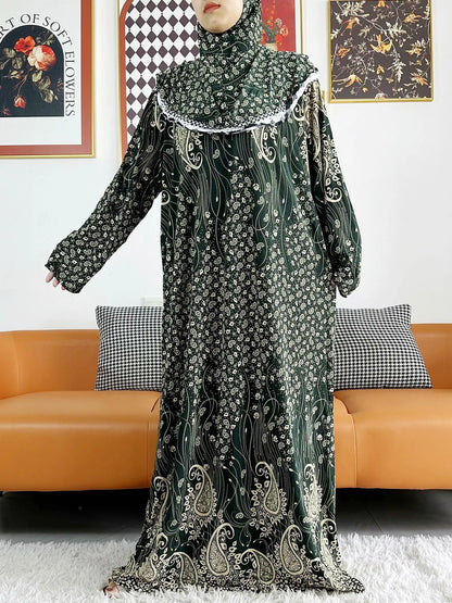 Abaya-Robe florale coton uni - Vêtement prière Ramadan 2023