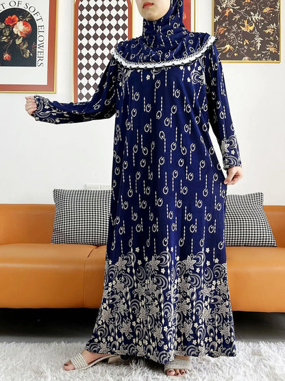 Abaya-Robe florale coton uni - Vêtement prière Ramadan 2023