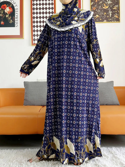 Abaya-Robe florale coton uni - Vêtement prière Ramadan 2023