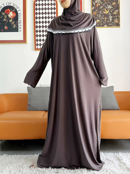 Abaya-Robe florale coton uni - Vêtement prière Ramadan 2023