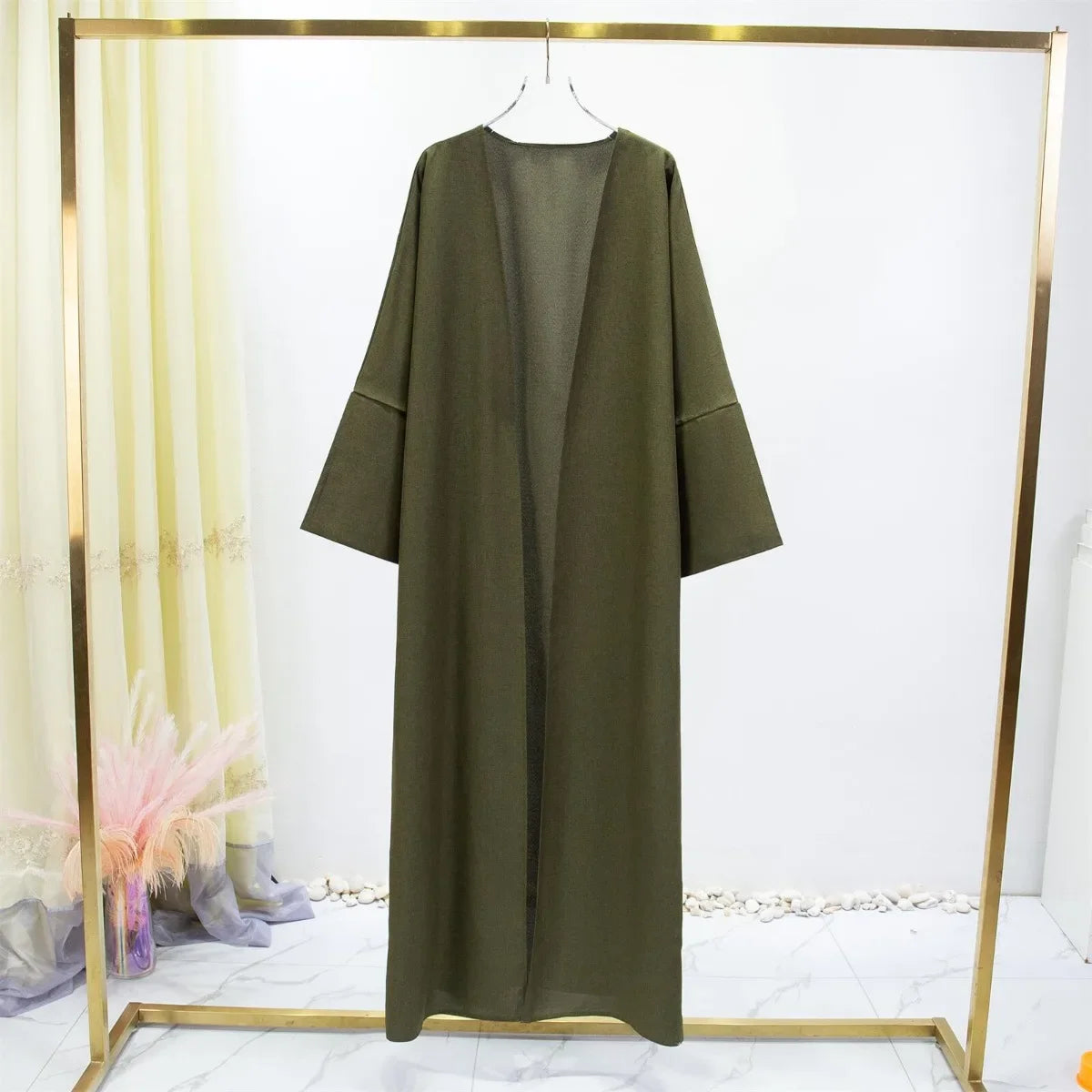 Abaya-Robe longue à manches longues pour femmes, cardigan, kaftans, couleur unie