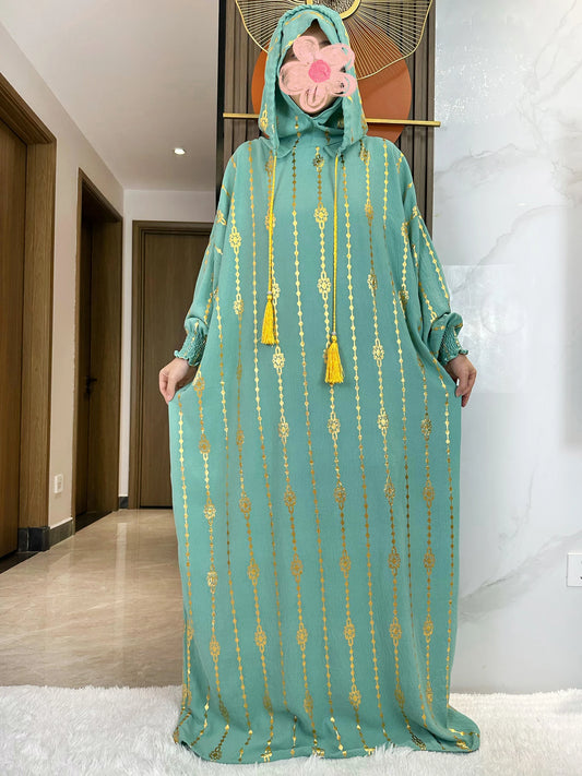 Abaya-Robe musulmane en coton à deux chapeaux pour femmes