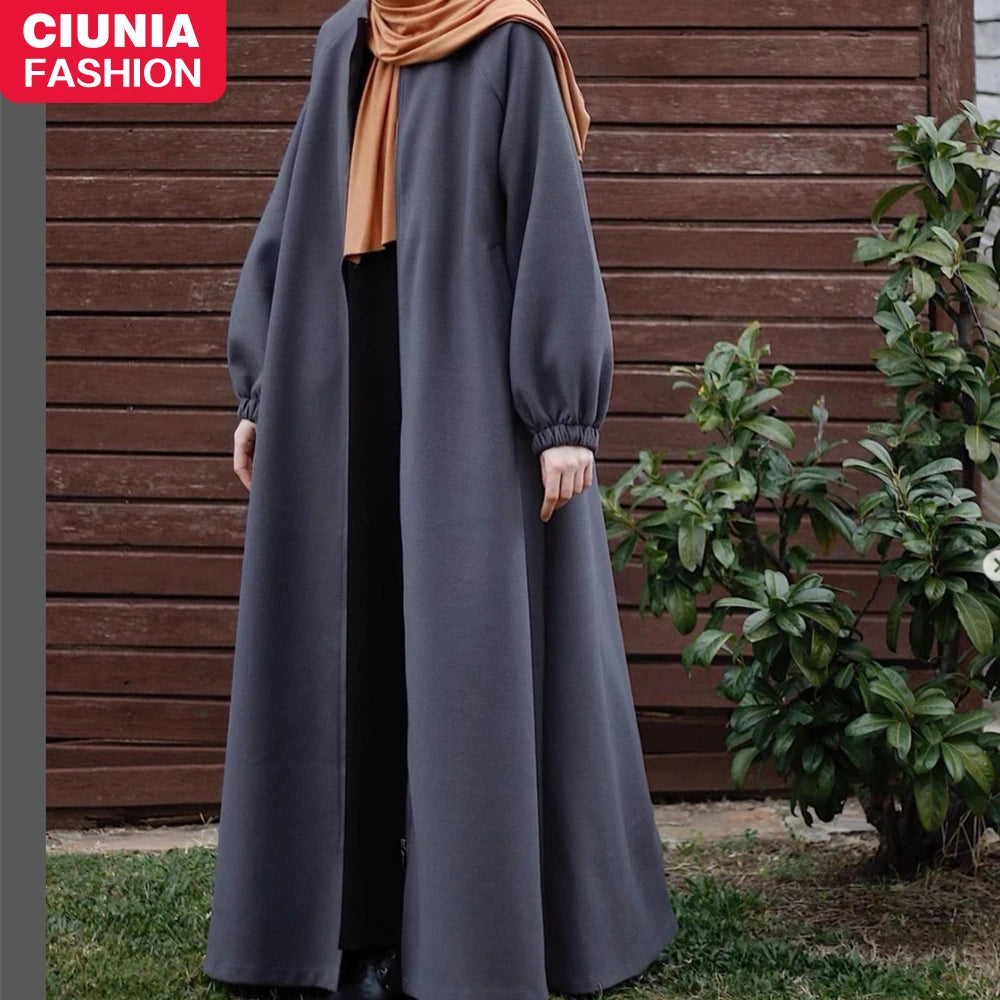 Abaya-Robe d'hiver en polyester pour femme