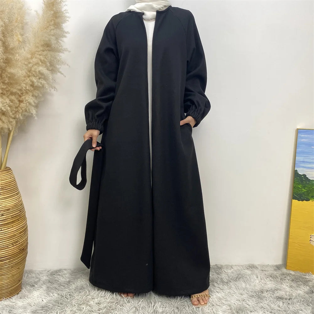 Abaya-Robe d'hiver en polyester pour femme