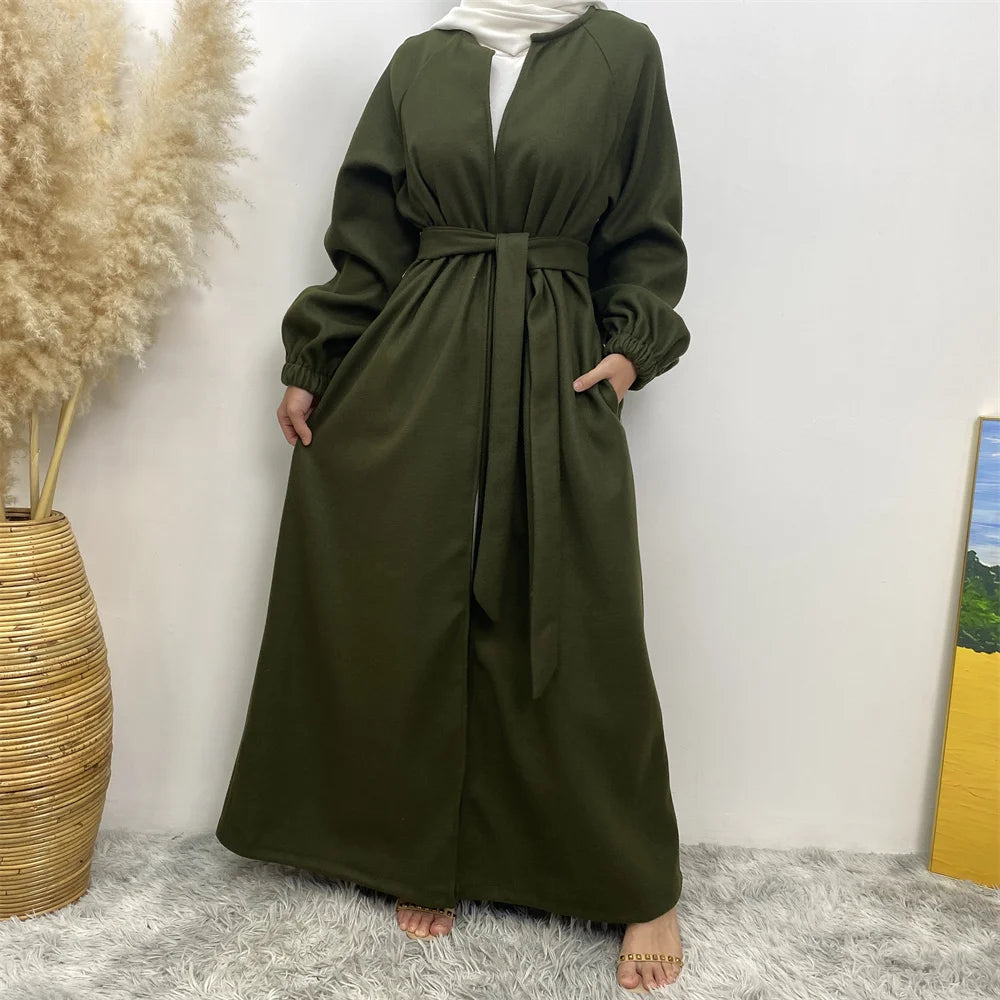 Abaya-Robe d'hiver en polyester pour femme