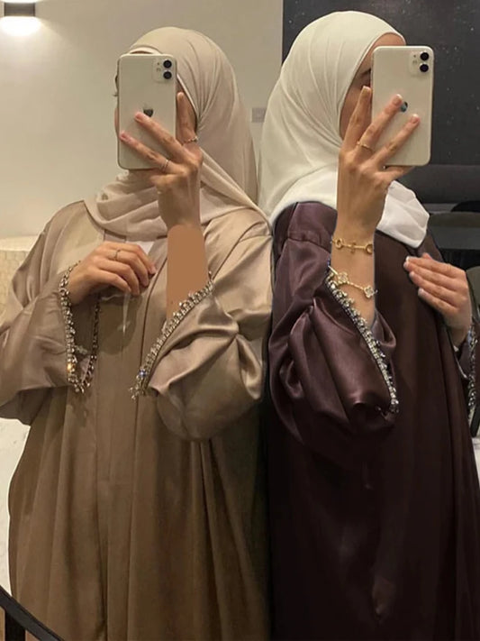 Abaya noire marocaine perles soirée - Nouvelle collection