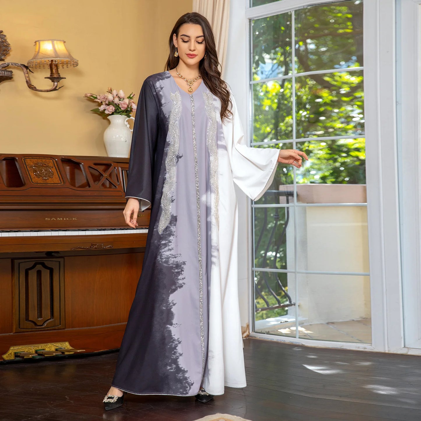 Abaya musulmane à manches longues pour femmes, style arabe et élégant