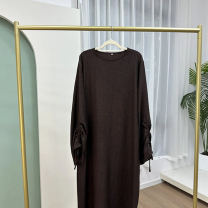 Robe turque à manches froncées pour femmes, style caftan décontracté, tissu froissé fin