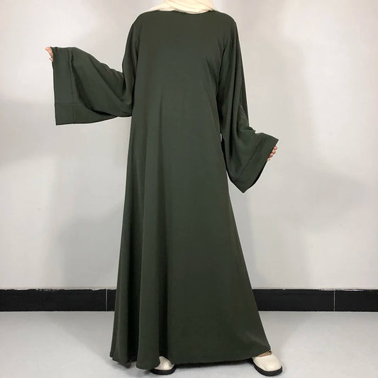 Abaya-Robe de qualité pour femmes musulmanes: 15 couleurs unies & ceinture gratuite