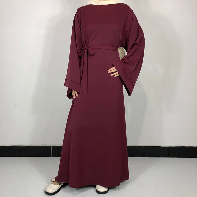 Abaya-Robe de qualité pour femmes musulmanes: 15 couleurs unies & ceinture gratuite