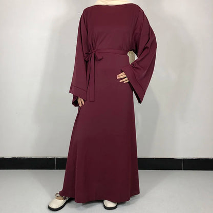 Abaya-Robe de qualité pour femmes musulmanes: 15 couleurs unies & ceinture gratuite