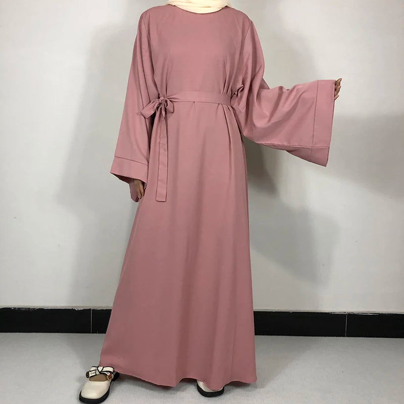 Abaya-Robe de qualité pour femmes musulmanes: 15 couleurs unies & ceinture gratuite