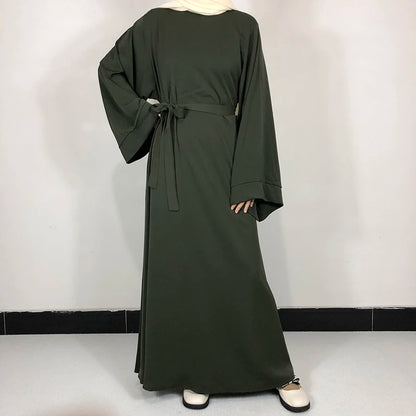 Abaya-Robe de qualité pour femmes musulmanes: 15 couleurs unies & ceinture gratuite