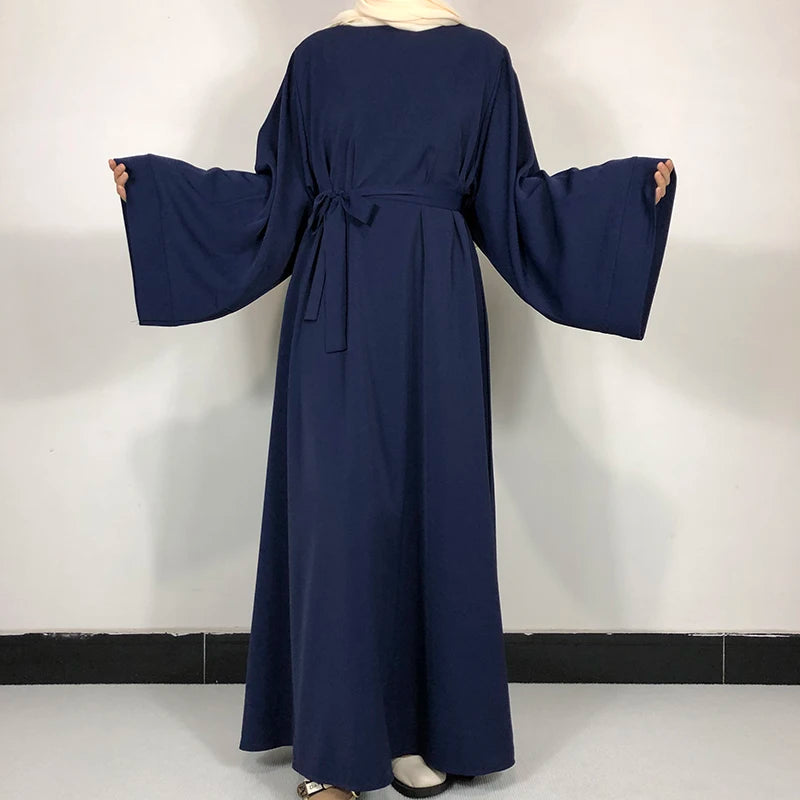 Abaya-Robe de qualité pour femmes musulmanes: 15 couleurs unies & ceinture gratuite